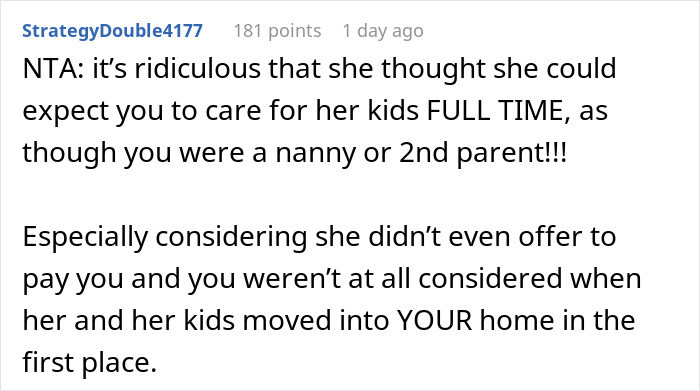 Screenshot of a Reddit comment criticizing a stepmom&rsquo;s expectation that a teen babysit despite rejecting the blended family role.
