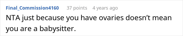 Comment stating 17-year-old refuses to babysit multiple kids, sparking a family vacation adults' meltdown discussion online.