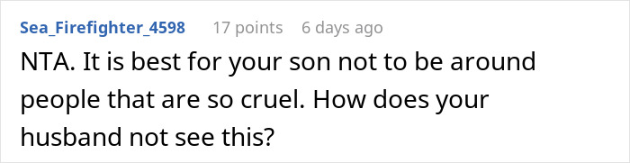 Screenshot of a comment discussing the woman who cut contact with in-laws over their absence during granddaughter&rsquo;s illness.