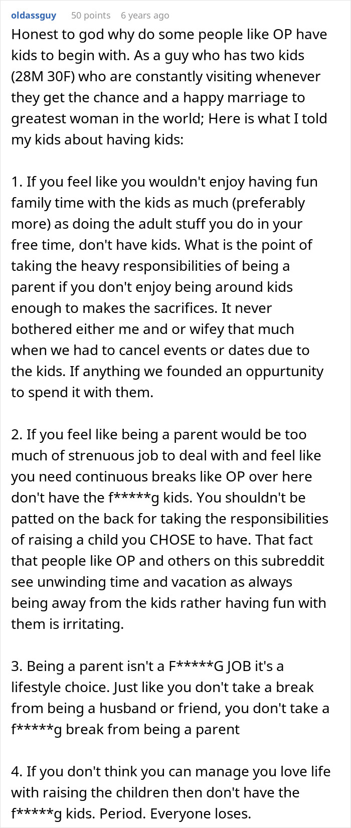 Reddit comment discussing parents reflecting on their role in son's anger linked to years of neglect and parenting choices.