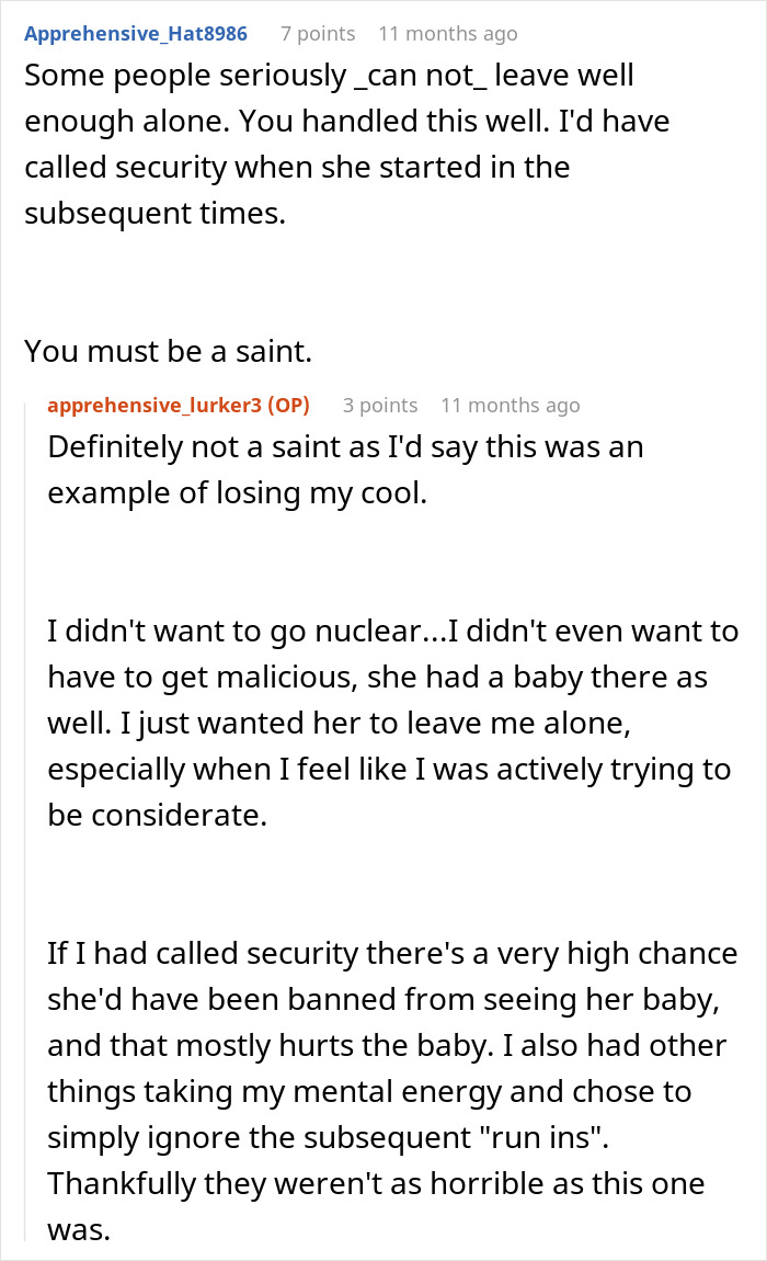 Screenshot of a discussion about a new mom’s hilarious malicious compliance with a nosy NICU neighbor. Screenshot of a discussion about a new mom’s hilarious malicious compliance with a nosy NICU neighbor.