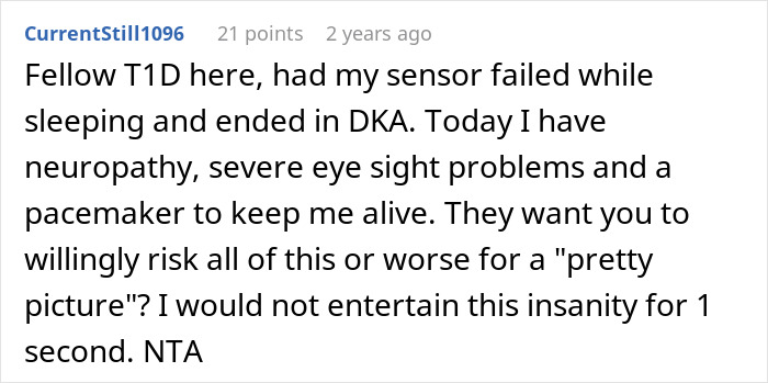 Comment highlighting woman refusing to risk health for sister&rsquo;s wedding photo aesthetic, upsetting family over safety concerns.