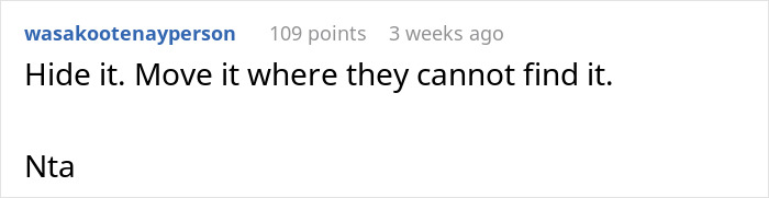 Comment about hiding a wedding dress to avoid sisters' drama, displayed as plain black text on white background.