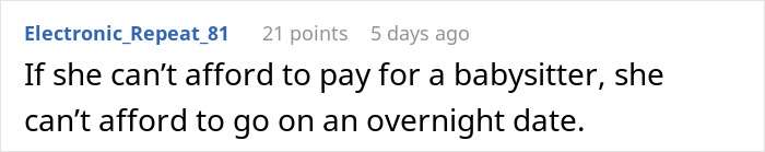 Comment text discussing a woman asking a colleague to babysit her kids on their day off without payment. Comment text discussing a woman asking a colleague to babysit her kids on their day off without payment.