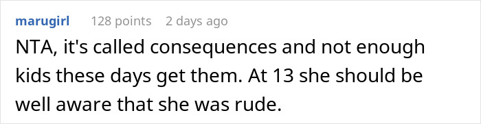 Comment on a discussion thread about a teen niece calling her aunt fat and ugly, leading to a canceled shopping trip.