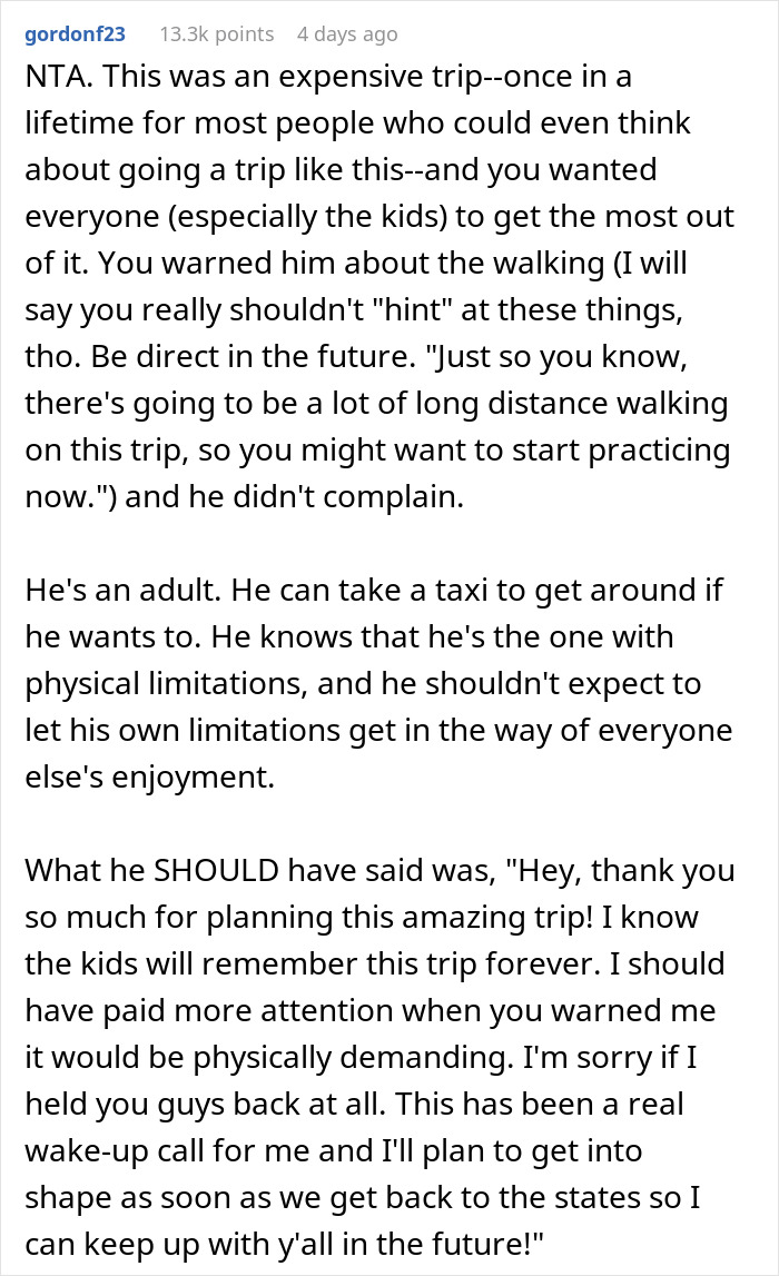 Reddit comment discussing bil struggles during a physical and demanding china trip experience and advice.