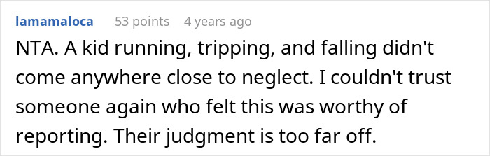 Commenter discusses a playground mishap involving a kid falling, defending the dad against CPS concerns from a neighbor.
