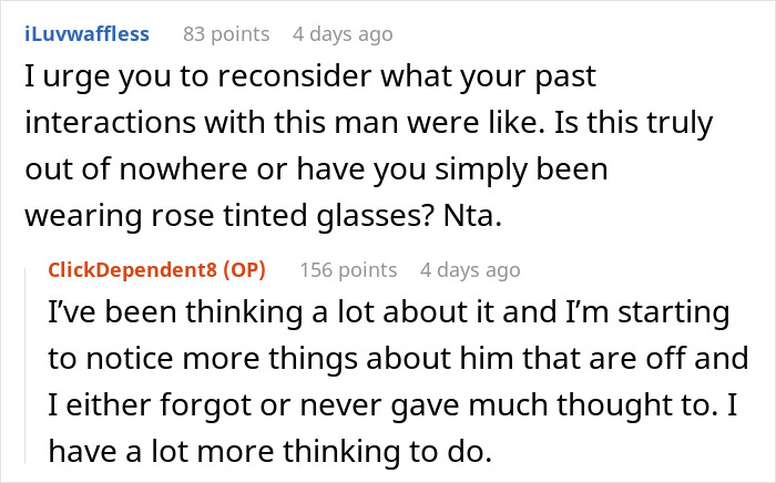 Online conversation discussing a man leaving out daughter from boys trip and wife planning a special day out for her.