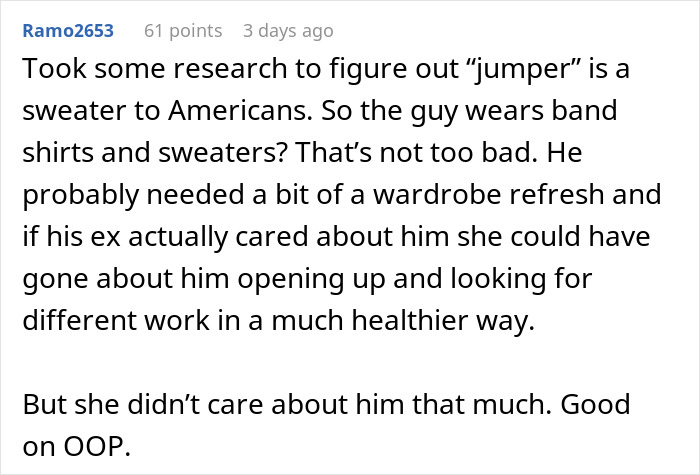 Screenshot of a forum comment discussing relationship issues and changes in girlfriend behaviour in the context of a breakup.