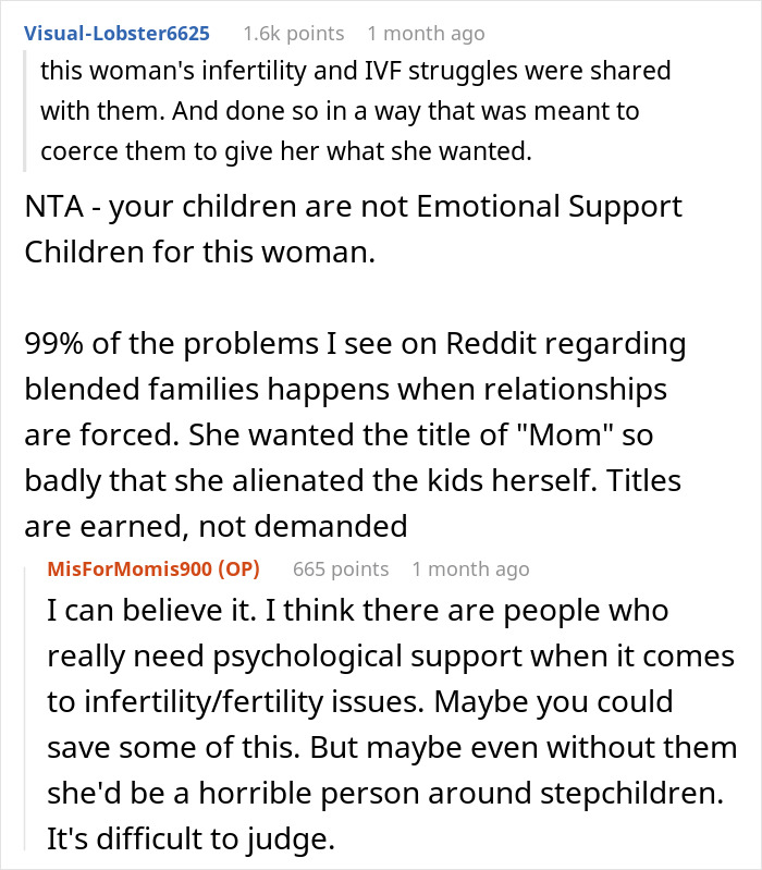 Reddit discussion about stepmom making kids' lives difficult and emotional struggles in blended families.