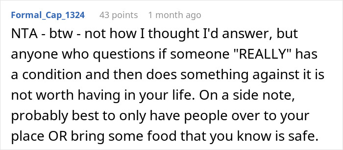 Screenshot of an online discussion about a friend slipping bone broth to a meat-allergic woman&rsquo;s soup against her dietary needs.