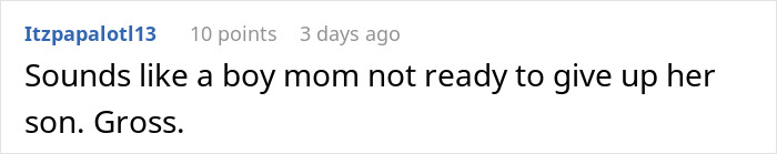 Comment on a forum post about groom&rsquo;s mom showing up in a wedding dress, hinting at her ruining the couple&rsquo;s big day.