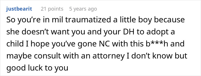 Reddit comment discussing trauma related to mother-in-law and Child Protective Services involvement. Reddit comment discussing trauma related to mother-in-law and Child Protective Services involvement.