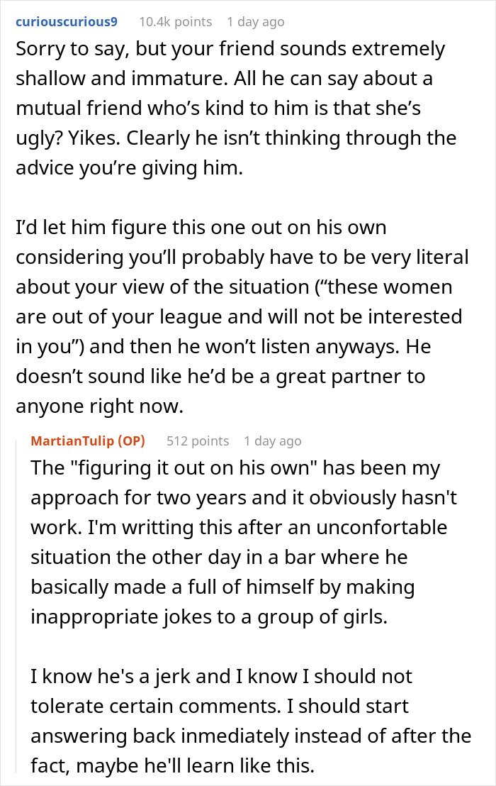 Reddit user comments discussing a man who only wants to date influencer-like women and receiving a reality check. Reddit user comments discussing a man who only wants to date influencer-like women and receiving a reality check.