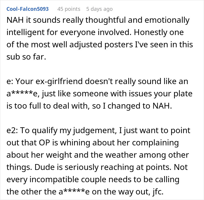 Screenshot of a Reddit comment discussing a dad desperate to restore peace at home with a strategic break-up plan. Screenshot of a Reddit comment discussing a dad desperate to restore peace at home with a strategic break-up plan.