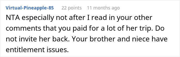 Screenshot of an online comment discussing a man needing his niece to watch his 11-year-old son and her asking for $100.