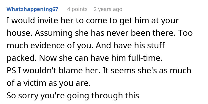 Screenshot of a Reddit user advising on handling a man who hid a secret second family, offering sympathy and support.