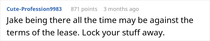 Screenshot of an online comment showing frustration over a roommate’s boyfriend using the shower, sparking petty actions. Screenshot of an online comment showing frustration over a roommate’s boyfriend using the shower, sparking petty actions.