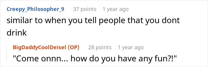 Screenshot of an online discussion about boomer relatives undermining kids' healthy habits with candies and soda.