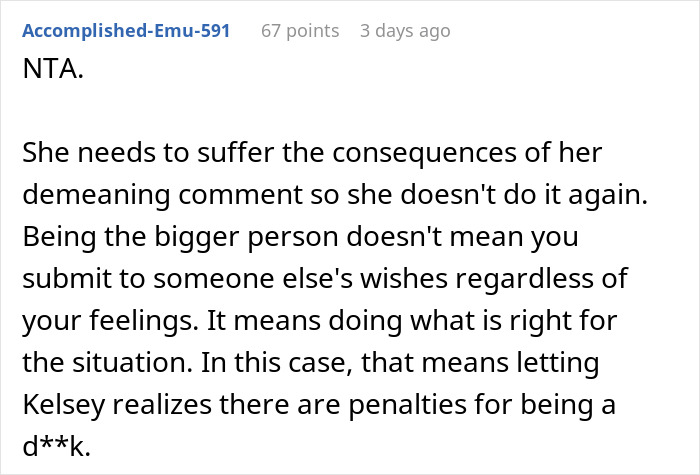 Commenter refusing to babysit niece after sister-in-law’s rude comment, emphasizing boundaries and consequences for bad behavior. Commenter refusing to babysit niece after sister-in-law’s rude comment, emphasizing boundaries and consequences for bad behavior.