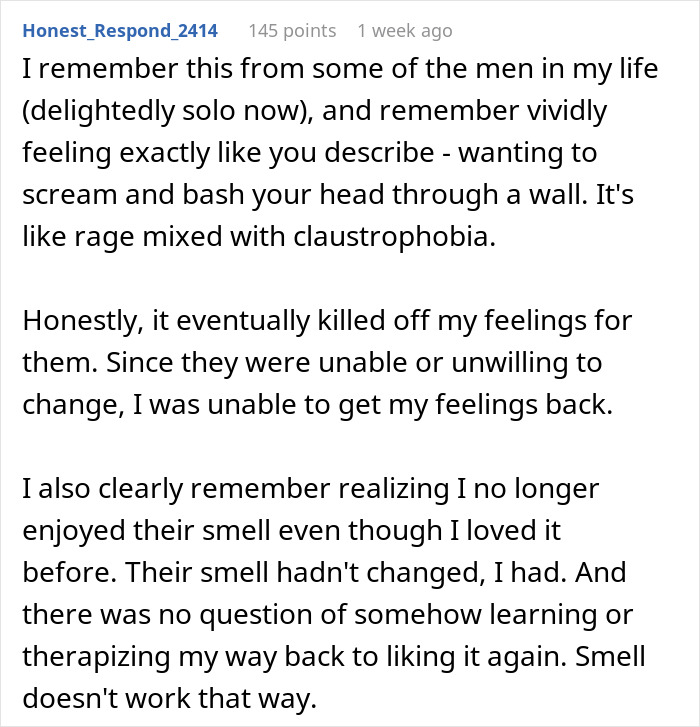 Alt text: Reddit user shares feeling like screaming after being grossed out by husband and losing emotional connection. Alt text: Reddit user shares feeling like screaming after being grossed out by husband and losing emotional connection.