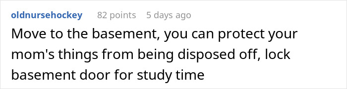 Comment suggesting moving to the basement and locking the door to protect belongings during study time.