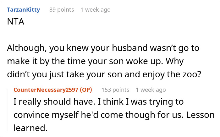 Screenshot of an online discussion about a man skipping his wife&rsquo;s first Mother&rsquo;s Day to spend time with his mom.