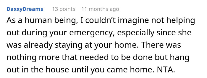 Comment discussing a man needing his niece to watch his 11-year-old son during an emergency and her asking for $100.