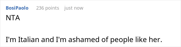 Commenter expressing shame while discussing spices and cappuccino culture related to Italian hospitality online.