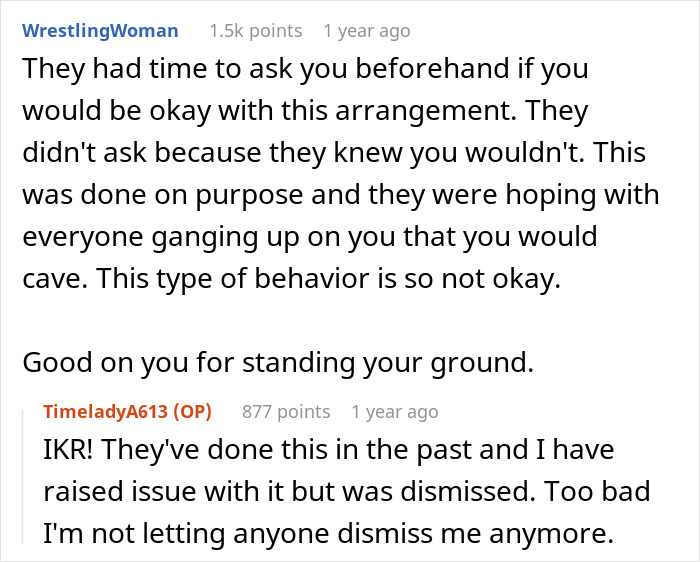 Reddit comments discussing pediatrician refusing to play nanny on family getaway and conflict with sister-in-law over childcare.