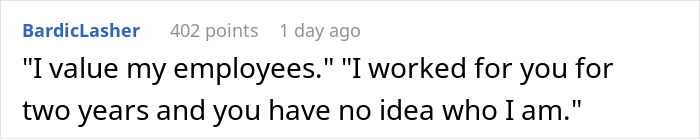 Text post on a social platform showing a user expressing frustration about being undervalued by their boss in a work setting.