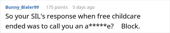 Screenshot of a Reddit comment about a woman offering free babysitting to her SIL and regretting it after chaos ensues. Screenshot of a Reddit comment about a woman offering free babysitting to her SIL and regretting it after chaos ensues.