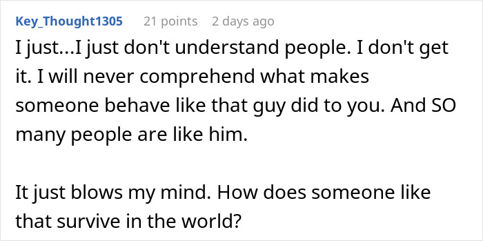 Comment expressing disbelief about a guy blocking a garage and swearing at a woman&rsquo;s family online.