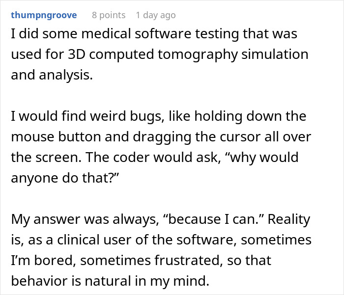 Forum post about developer reporting bugs in game while lead restricts exploratory testing, highlighting software testing challenges. Forum post about developer reporting bugs in game while lead restricts exploratory testing, highlighting software testing challenges.