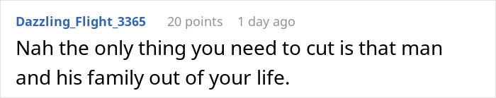 Screenshot of a conversation about a woman refusing to cut her hair for her boyfriend&rsquo;s mom&rsquo;s party, highlighting a strong opinion.