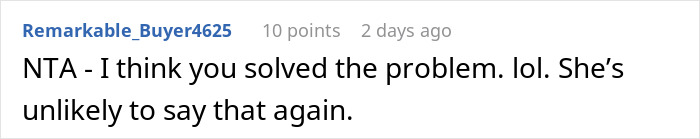 Text comment on social platform reacting to woman clapping back at cousin insulting her wedding, highlighting marriage defense.