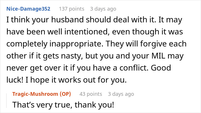 Comment thread discussing a husband&rsquo;s role after MIL landscaped garden without permission while wife was on vacation.