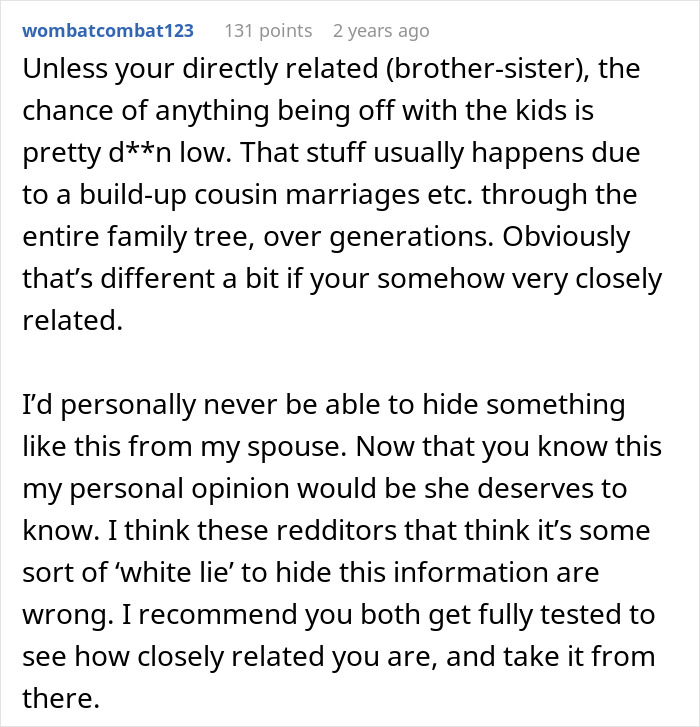 Comment discussing the significance of being closely related in finding a perfect kidney match for a spouse. Comment discussing the significance of being closely related in finding a perfect kidney match for a spouse.