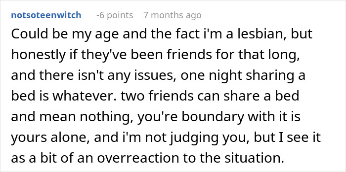 Alt text: Woman upset friend&rsquo;s girlfriend won&rsquo;t let them sleep in the same bed causing tension and unhappiness between friends