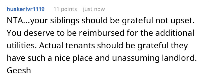 Comment expressing that siblings should be grateful after woman&rsquo;s roommates and sisters find out she owns the house.