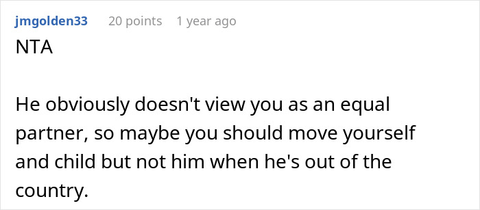 Comment on married couple moving houses, husband leaves everything for wife to handle while he travels, advising fairness and partnership.