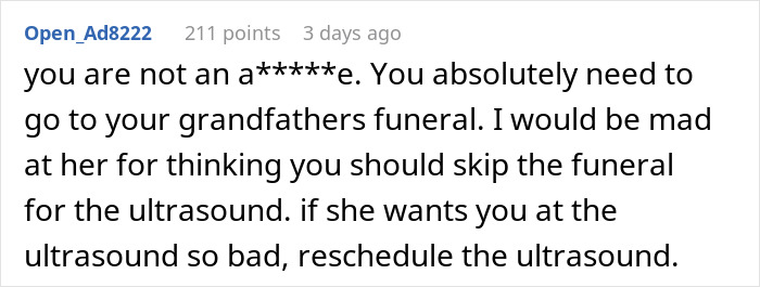 Man picks funeral over first look at daughter, pregnant wife says he&rsquo;s prioritizing death over life in family conflict.