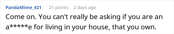 Comment discussing a tenant&rsquo;s reaction to living in a house inherited by a man, expressing frustration and conflict.