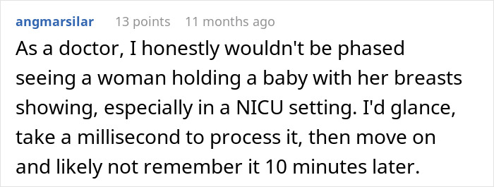 Comment discussing a doctor’s perspective on breastfeeding in a NICU setting and dealing with nosy neighbors. Comment discussing a doctor’s perspective on breastfeeding in a NICU setting and dealing with nosy neighbors.