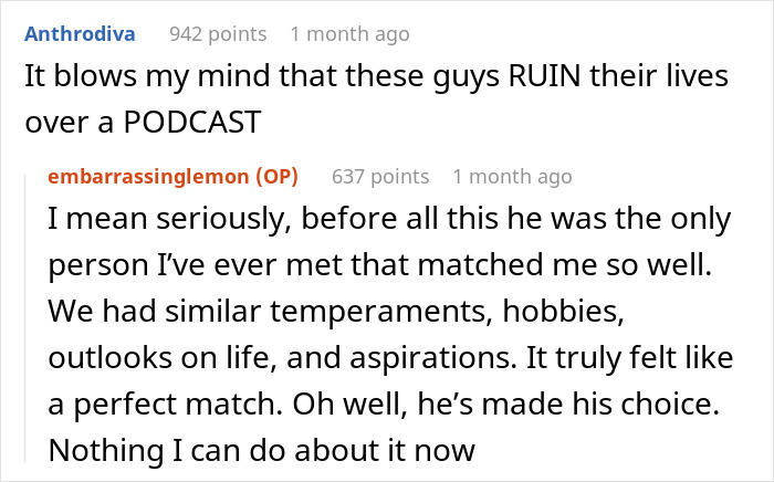 Screenshot of a conversation about a woman at a crossroads after her partner of 10 years wants to buy a house only for himself.
