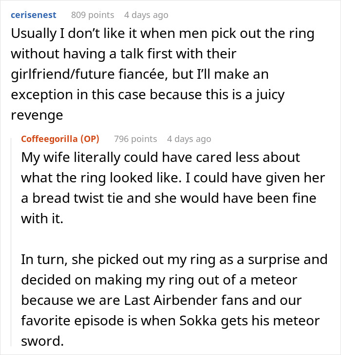 Man sharing story about getting revenge on girlfriend’s coworker by proposing with a better ring than hers. Man sharing story about getting revenge on girlfriend’s coworker by proposing with a better ring than hers.