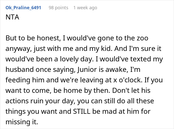 Comment discussing a man skipping his wife&rsquo;s first Mother&rsquo;s Day to hang out with his mom, sharing advice and feelings.