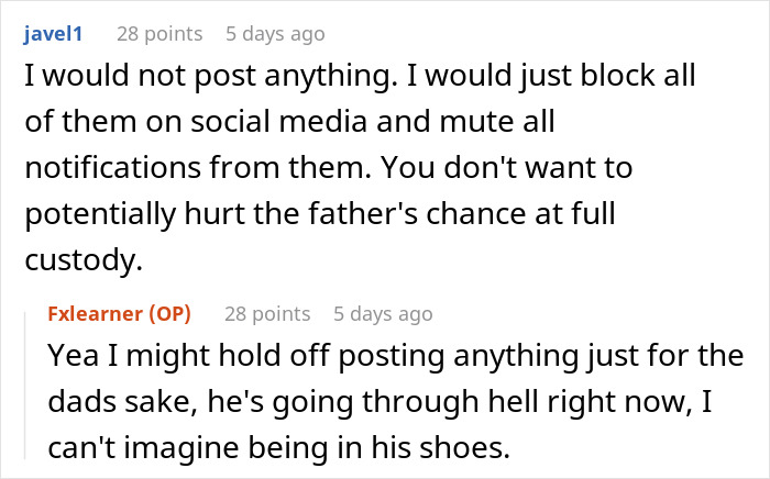 Reddit conversation discussing poor parenting and custody risks after cousin babysits kids in a family dispute.