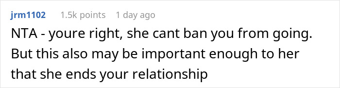 Screenshot of an online comment discussing relationship issues related to a man accused of supporting transphobia at Harry Potter Wizarding World.