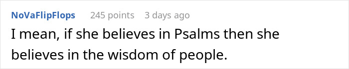 Comment about Christian woman not believing in therapy while linking faith and wisdom of people discussion in text.